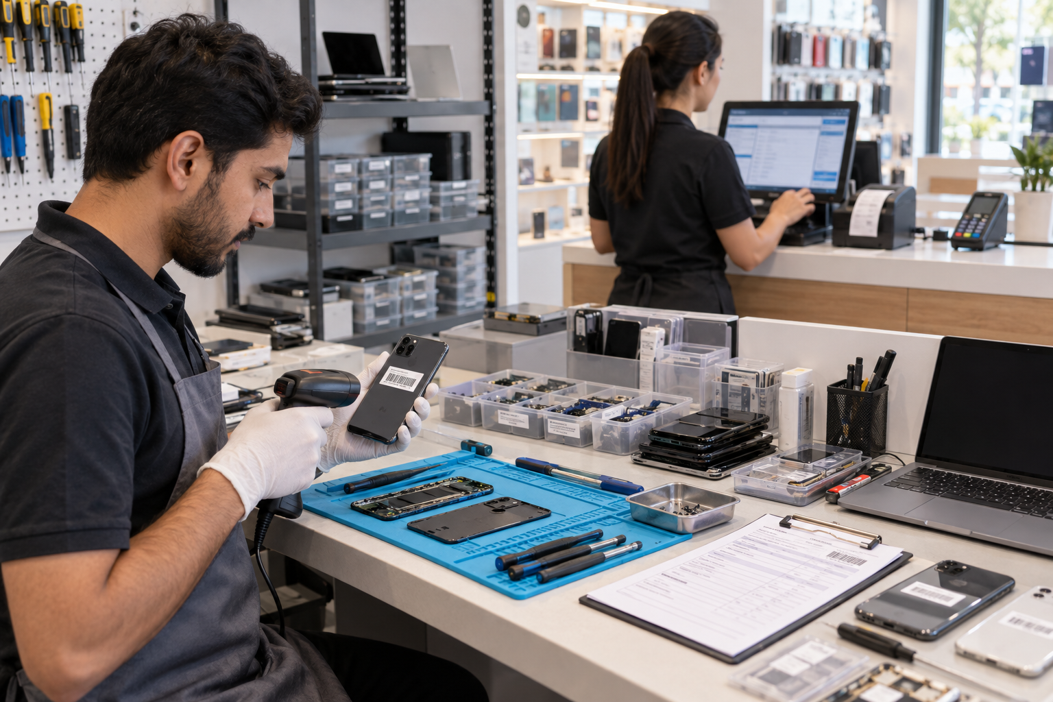 Laptop, mobile & repair business using a point-of-sale system