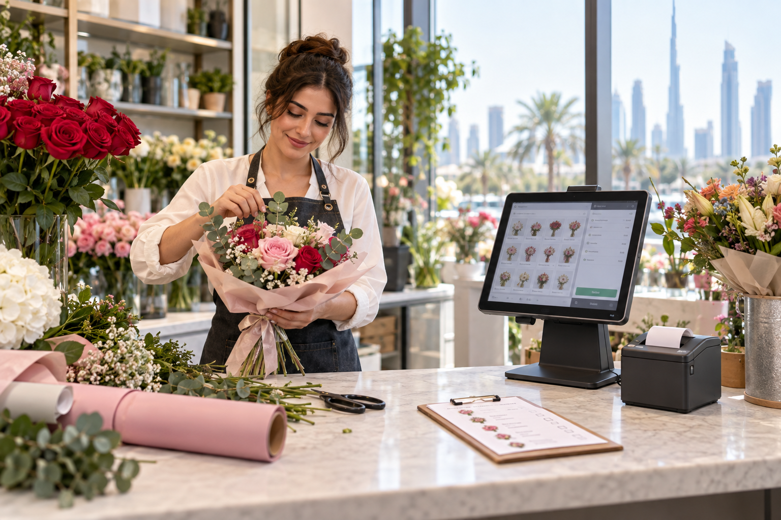 Flower shops business using a point-of-sale system